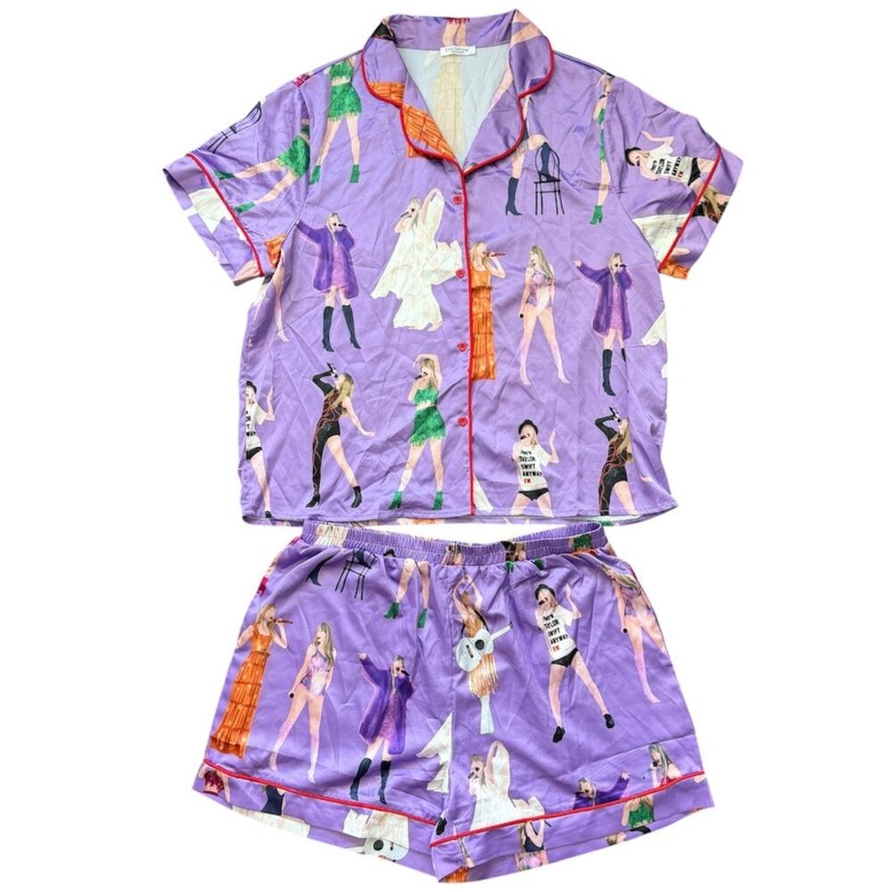 SheShow Taylor Swift Eras Tour Satin Pajama Set Lavender Purple Short PJs Size L
